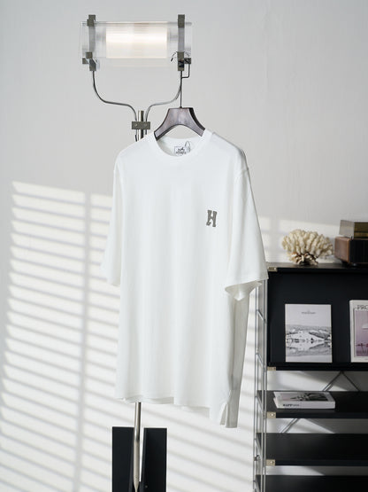 Hermès Leather Patch Cotton Crewneck T-Shirt
