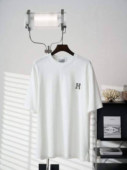 Hermès Leather Patch Cotton Crewneck T-Shirt