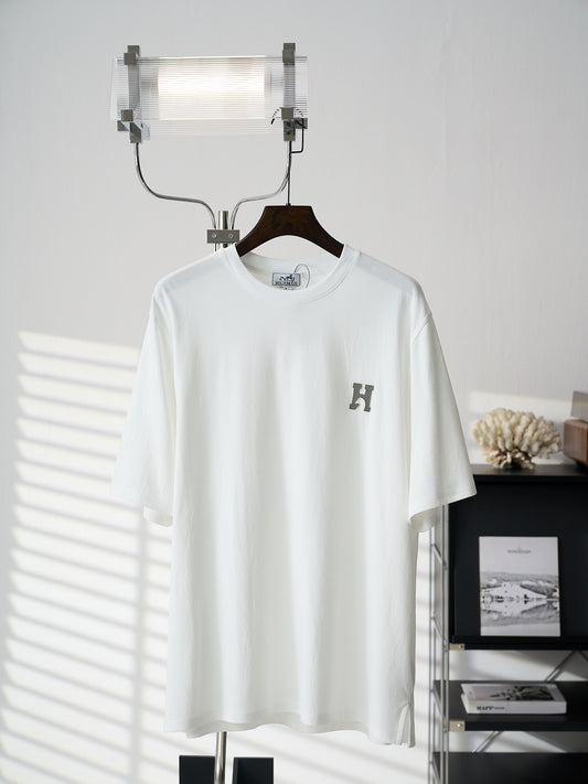 Hermès Leather Patch Cotton Crewneck T-Shirt