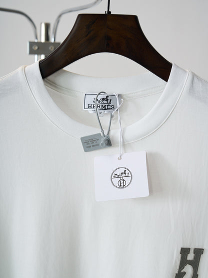 Hermès Leather Patch Cotton Crewneck T-Shirt