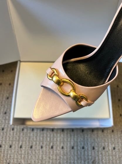 Saint Laurent Chain Pointed-Toe Heeled Mules – 26SS