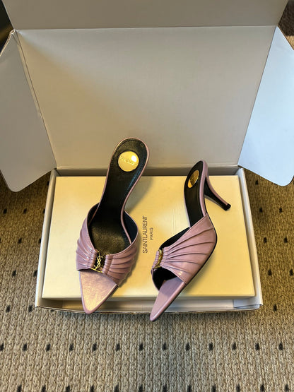 Saint Laurent Pleated Pointed-Toe Mules – 26SS
