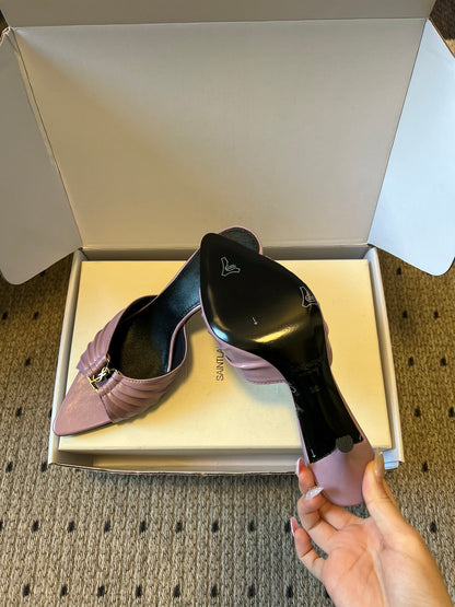 Saint Laurent Pleated Pointed-Toe Mules – 26SS