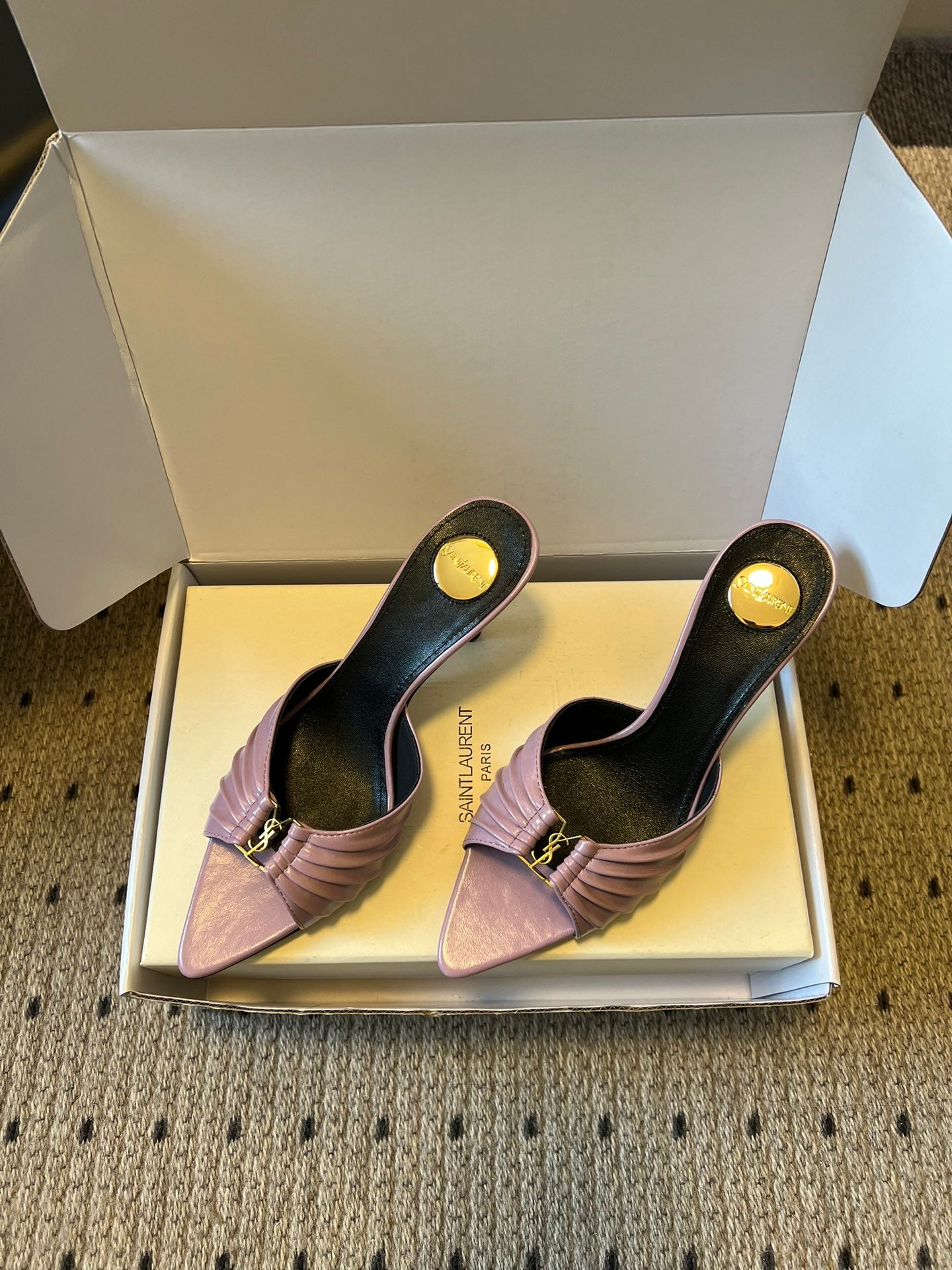 Saint Laurent Pleated Pointed-Toe Mules – 26SS