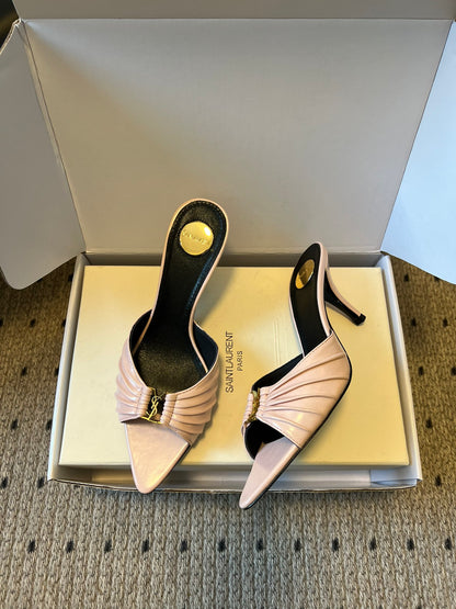 Saint Laurent Pleated Pointed-Toe Mules – 26SS