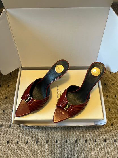 Saint Laurent Pleated Pointed-Toe Mules – 26SS