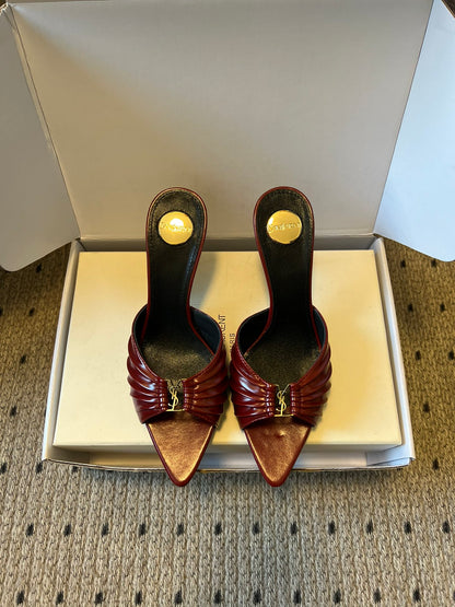 Saint Laurent Pleated Pointed-Toe Mules – 26SS