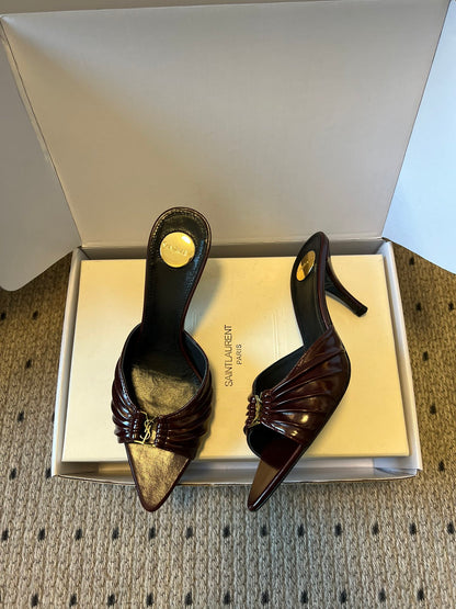 Saint Laurent Pleated Pointed-Toe Mules – 26SS