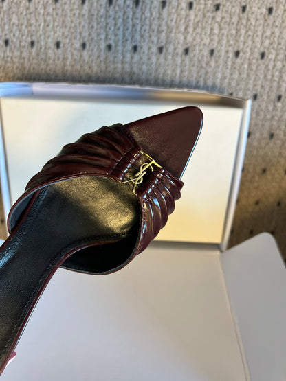 Saint Laurent Pleated Pointed-Toe Mules – 26SS