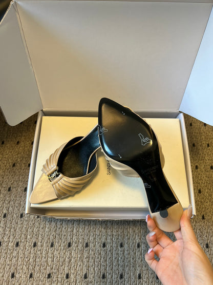Saint Laurent Pleated Pointed-Toe Mules – 26SS