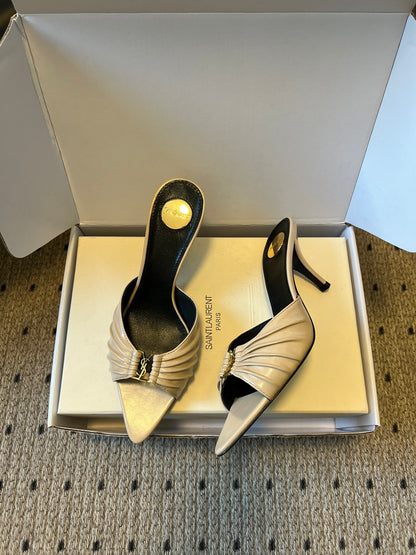 Saint Laurent Pleated Pointed-Toe Mules – 26SS