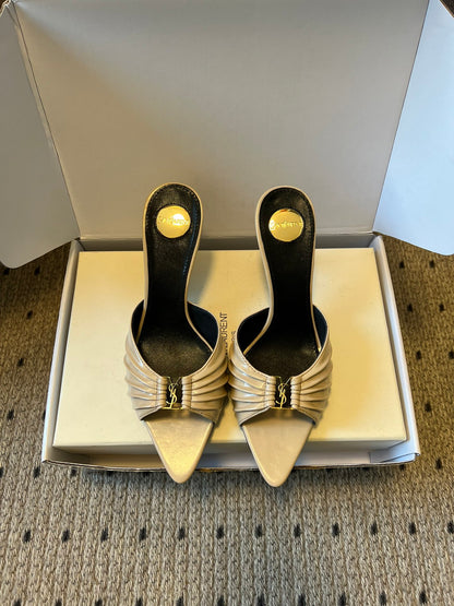 Saint Laurent Pleated Pointed-Toe Mules – 26SS