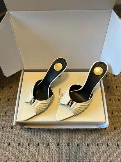 Saint Laurent Pleated Pointed-Toe Mules – 26SS