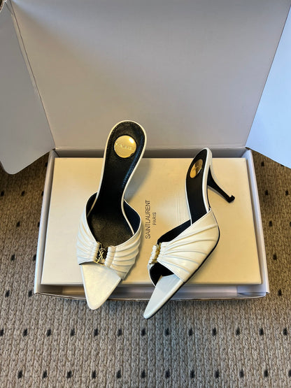 Saint Laurent Pleated Pointed-Toe Mules – 26SS