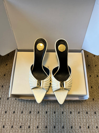 Saint Laurent Pleated Pointed-Toe Mules – 26SS