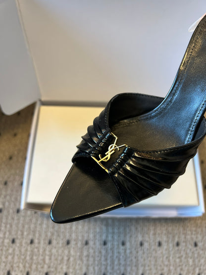Saint Laurent Pleated Pointed-Toe Mules – 26SS