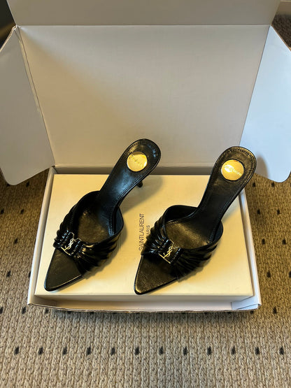 Saint Laurent Pleated Pointed-Toe Mules – 26SS