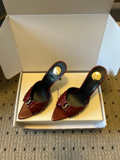Saint Laurent Ruched Leather Mules – 26SS