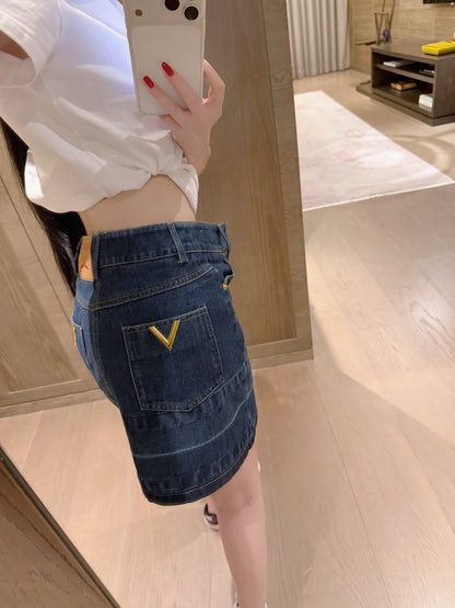 Valentino V-Logo Vintage Washed Denim Skirt