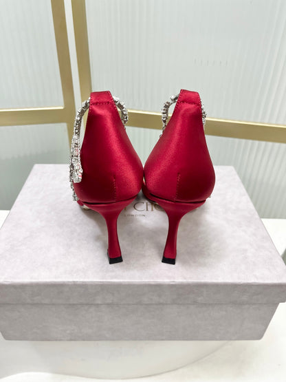 Jimmy Choo Stevie 100 Bow Crystal Silk Heels – 2025SS