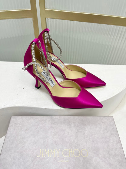 Jimmy Choo Stevie 100 Bow Crystal Silk Heels – 2025SS