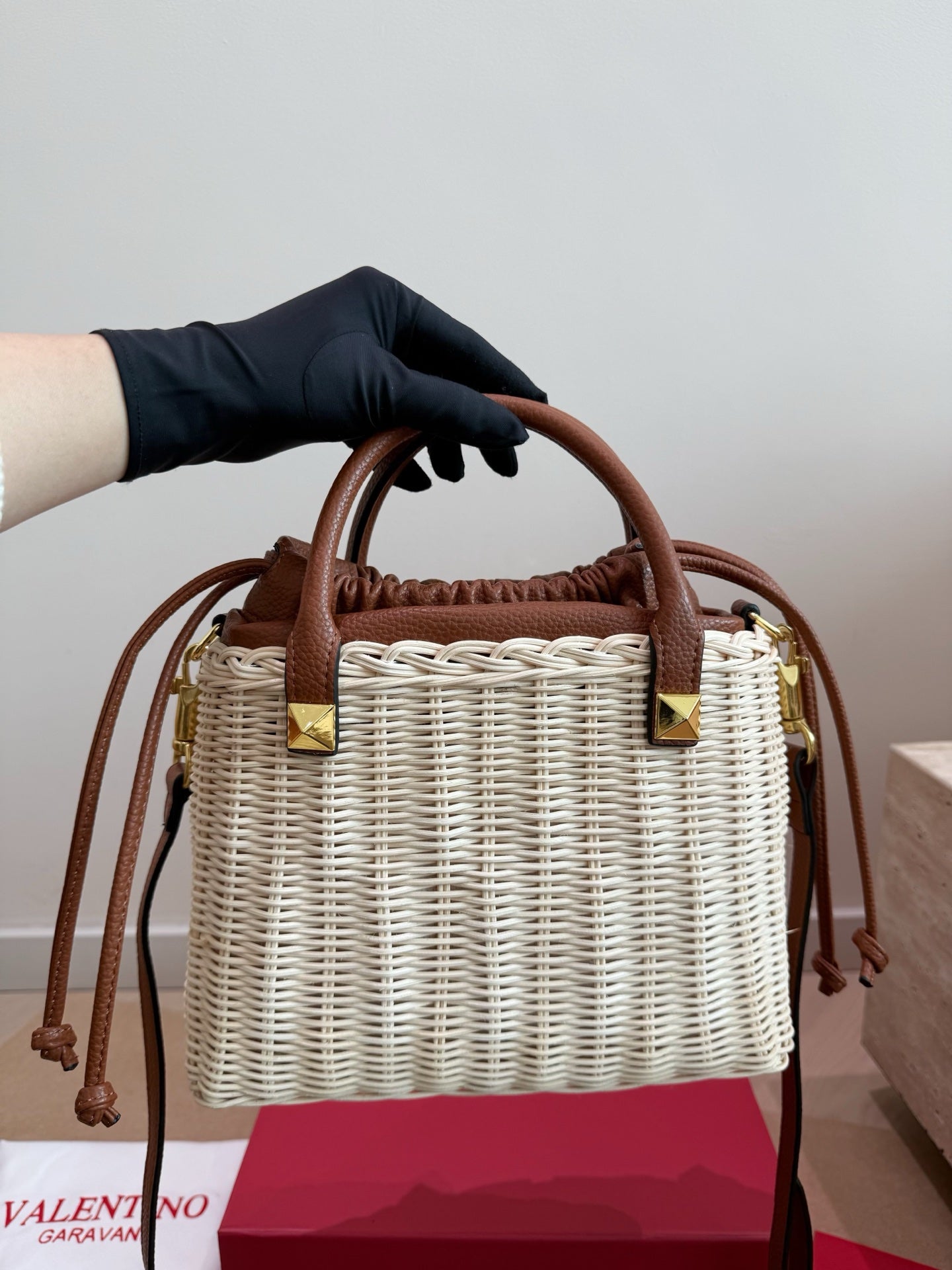 Valentino Loco Straw Shoulder Bag