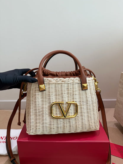 Valentino Loco Straw Shoulder Bag