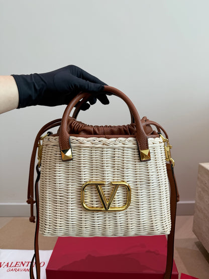 Valentino Loco Straw Shoulder Bag