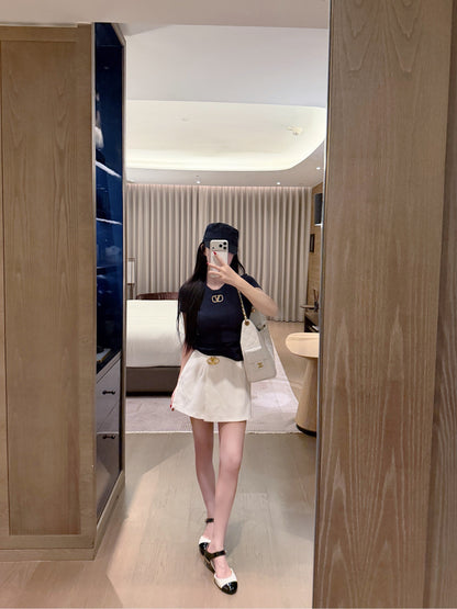 Valentino V-Logo Gold Thread Embroidery T-Shirt