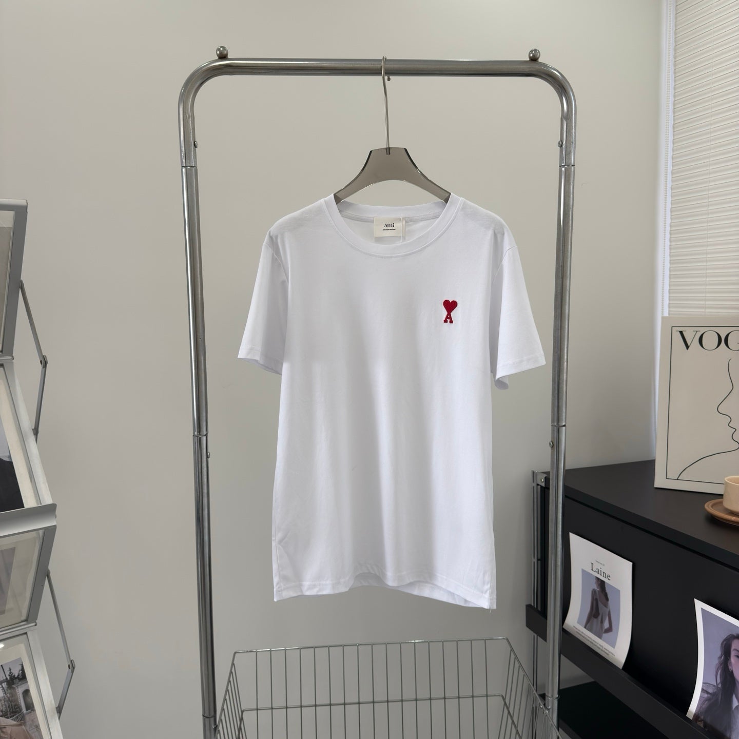 AMI Paris Small Logo Embroidered Cotton T-Shirt