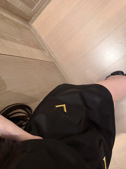 Valentino V-Neck Satin Dress with V Logo Detail