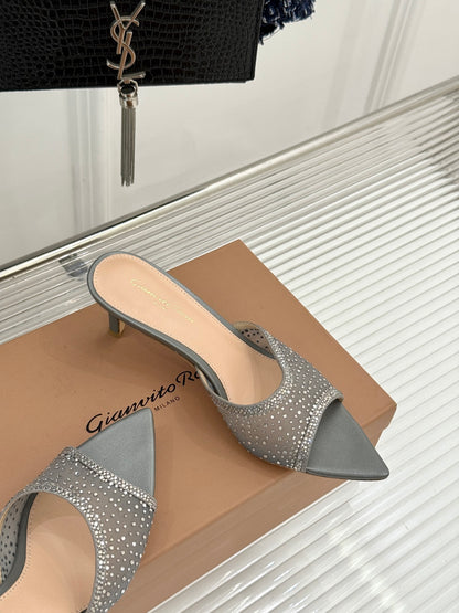 Gianvito Rossi Mesh Rhinestone Pointed-Toe Mules – 26WF
