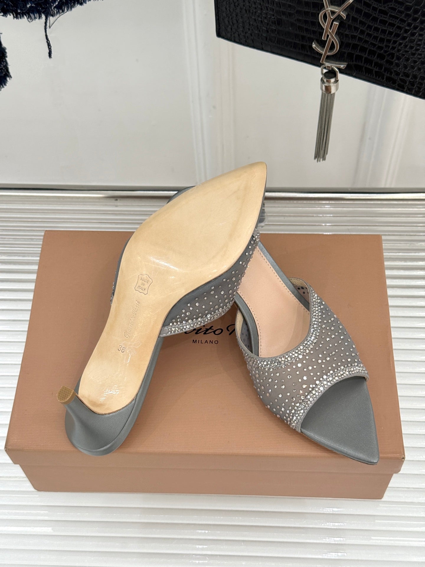 Gianvito Rossi Mesh Rhinestone Pointed-Toe Mules – 26WF