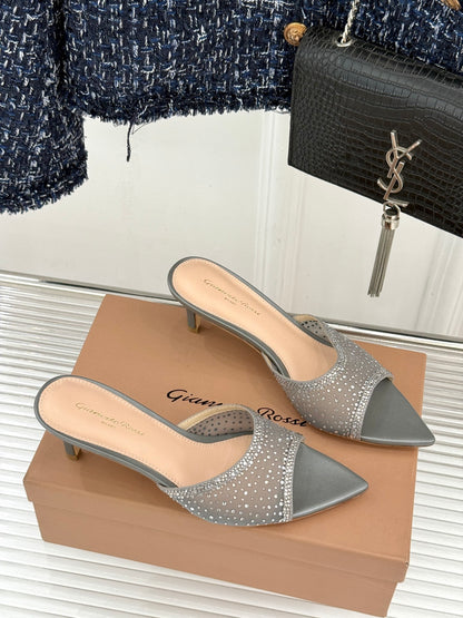 Gianvito Rossi Mesh Rhinestone Pointed-Toe Mules – 26WF