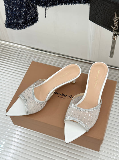 Gianvito Rossi Mesh Rhinestone Pointed-Toe Mules – 26WF