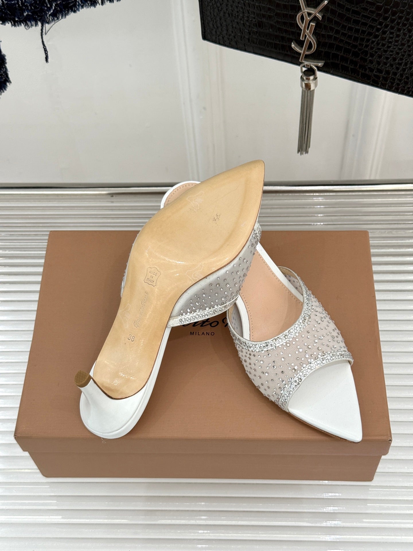 Gianvito Rossi Mesh Rhinestone Pointed-Toe Mules – 26WF