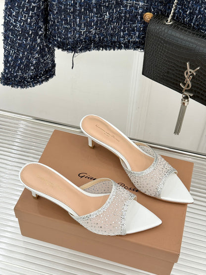 Gianvito Rossi Mesh Rhinestone Pointed-Toe Mules – 26WF