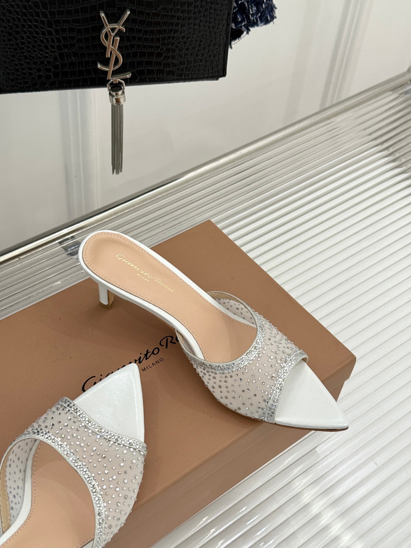 Gianvito Rossi Mesh Rhinestone Pointed-Toe Mules – 26WF