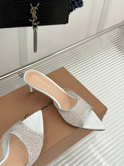 Gianvito Rossi Mesh Rhinestone Pointed-Toe Mules – 26WF