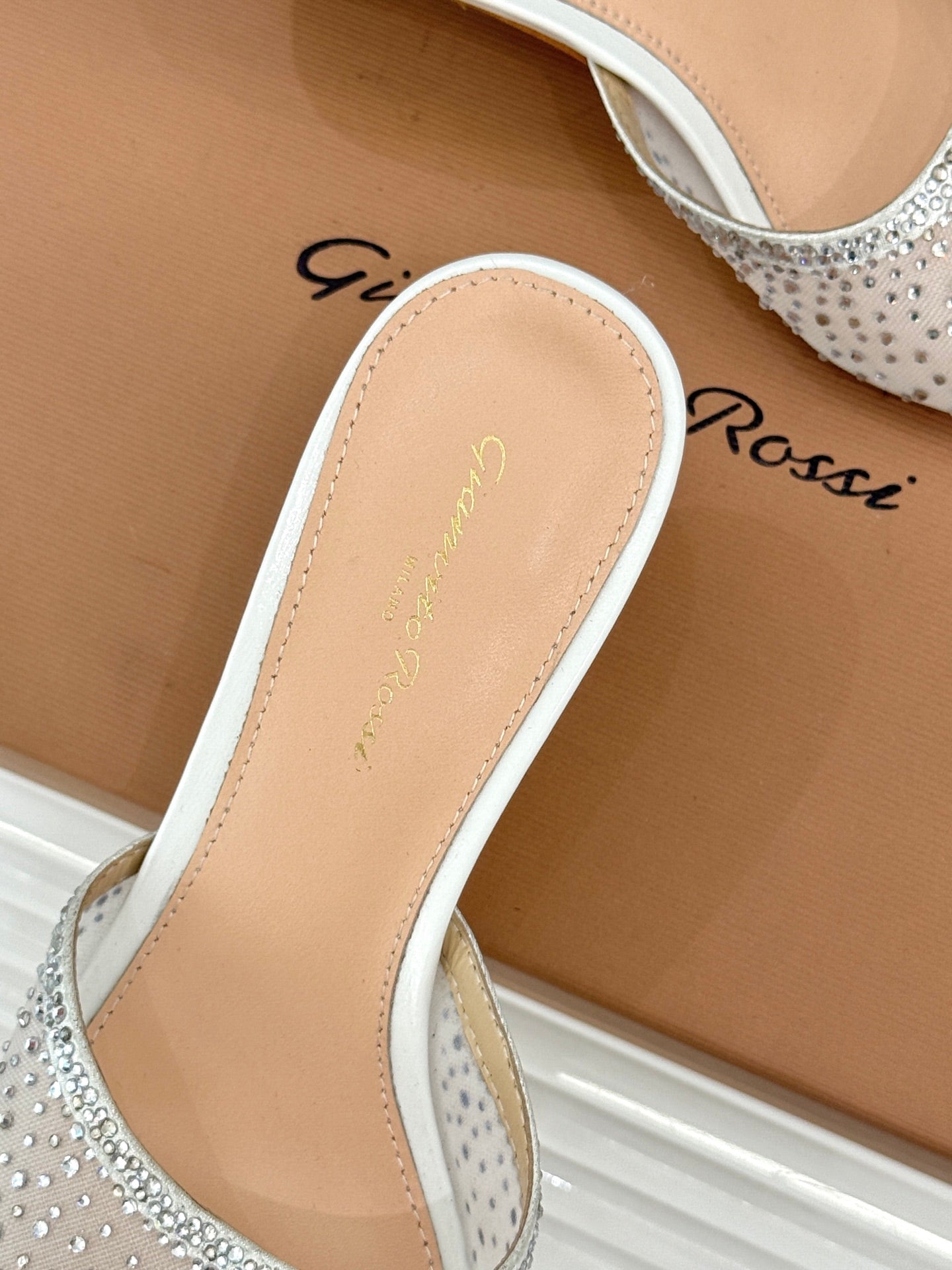 Gianvito Rossi Mesh Rhinestone Pointed-Toe Mules – 26WF