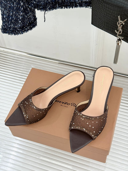 Gianvito Rossi Mesh Rhinestone Pointed-Toe Mules – 26WF