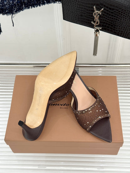 Gianvito Rossi Mesh Rhinestone Pointed-Toe Mules – 26WF