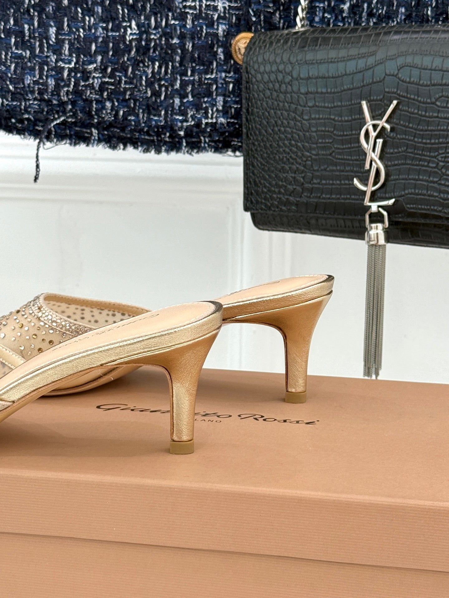 Gianvito Rossi Mesh Rhinestone Pointed-Toe Mules – 26WF