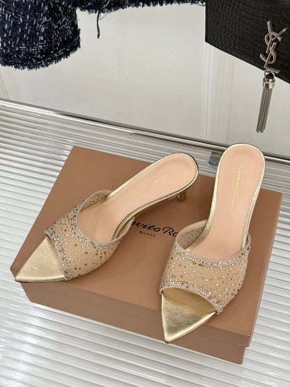 Gianvito Rossi Mesh Rhinestone Pointed-Toe Mules – 26WF