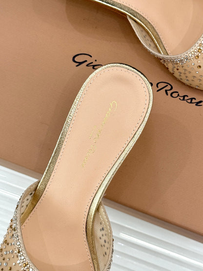 Gianvito Rossi Mesh Rhinestone Pointed-Toe Mules – 26WF