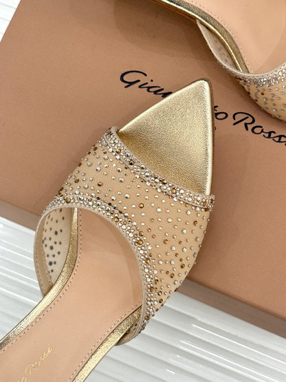 Gianvito Rossi Mesh Rhinestone Pointed-Toe Mules – 26WF