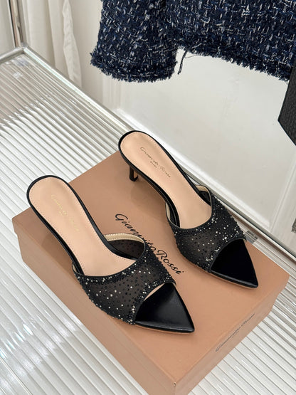 Gianvito Rossi Mesh Rhinestone Pointed-Toe Mules – 26WF