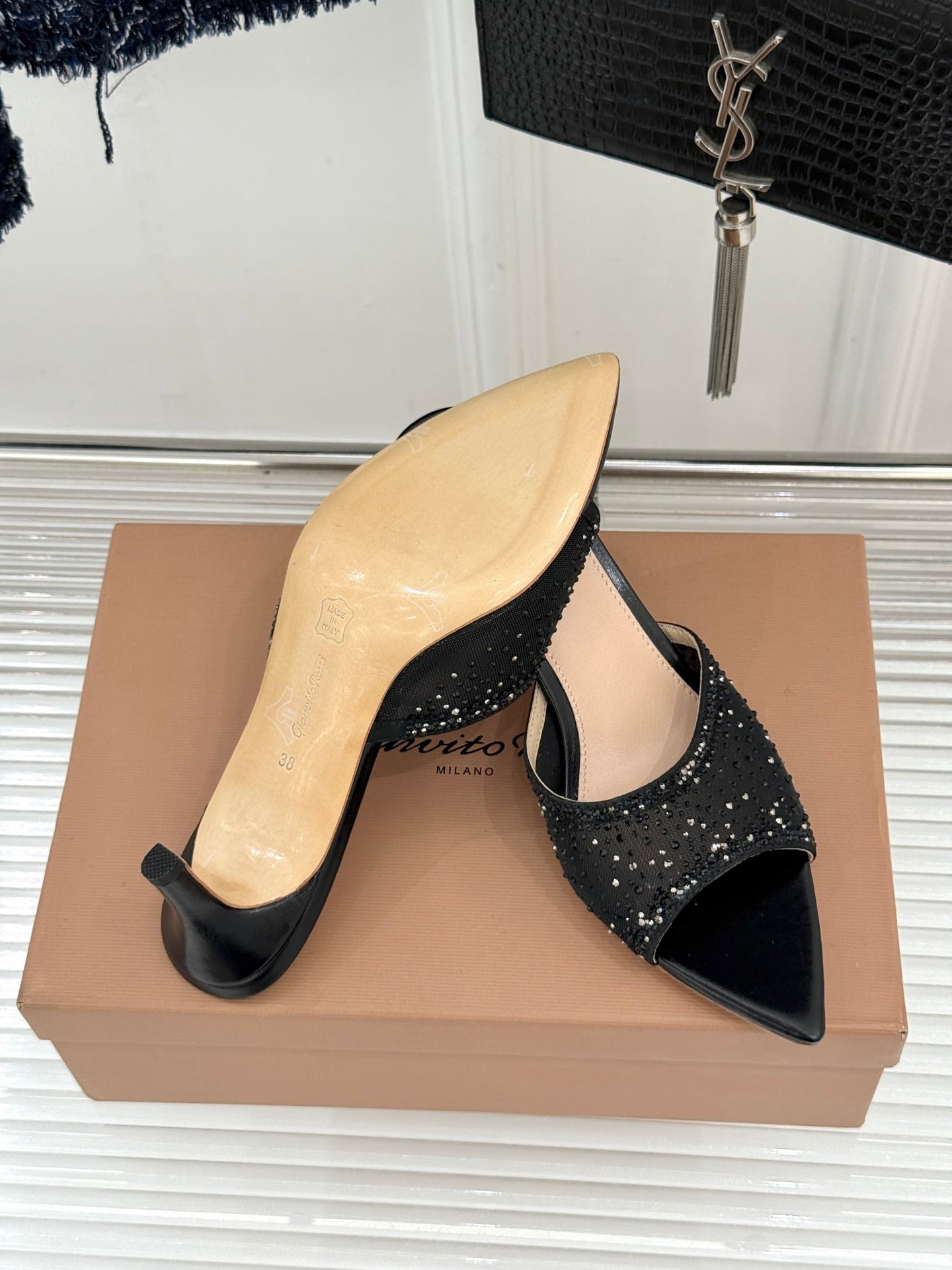 Gianvito Rossi Mesh Rhinestone Pointed-Toe Mules – 26WF