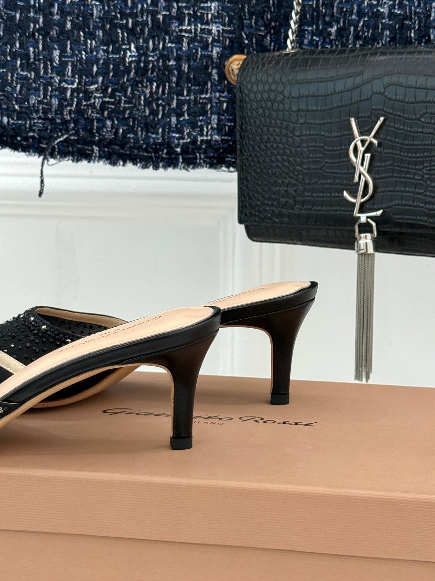 Gianvito Rossi Mesh Rhinestone Pointed-Toe Mules – 26WF