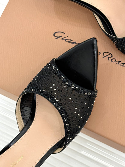 Gianvito Rossi Mesh Rhinestone Pointed-Toe Mules – 26WF